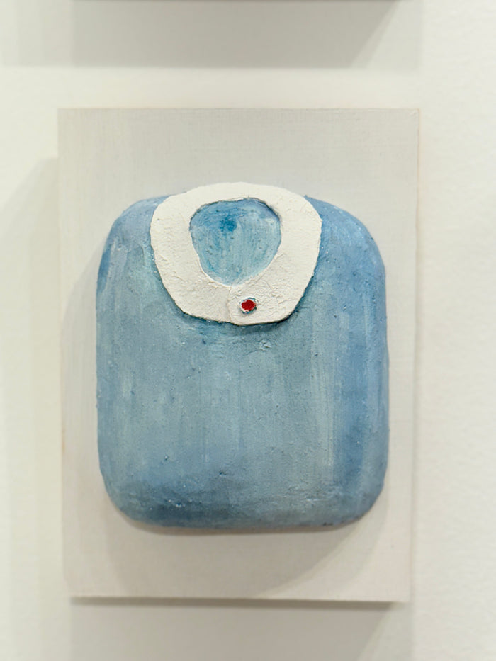 Blue collared Shirt with Red Button