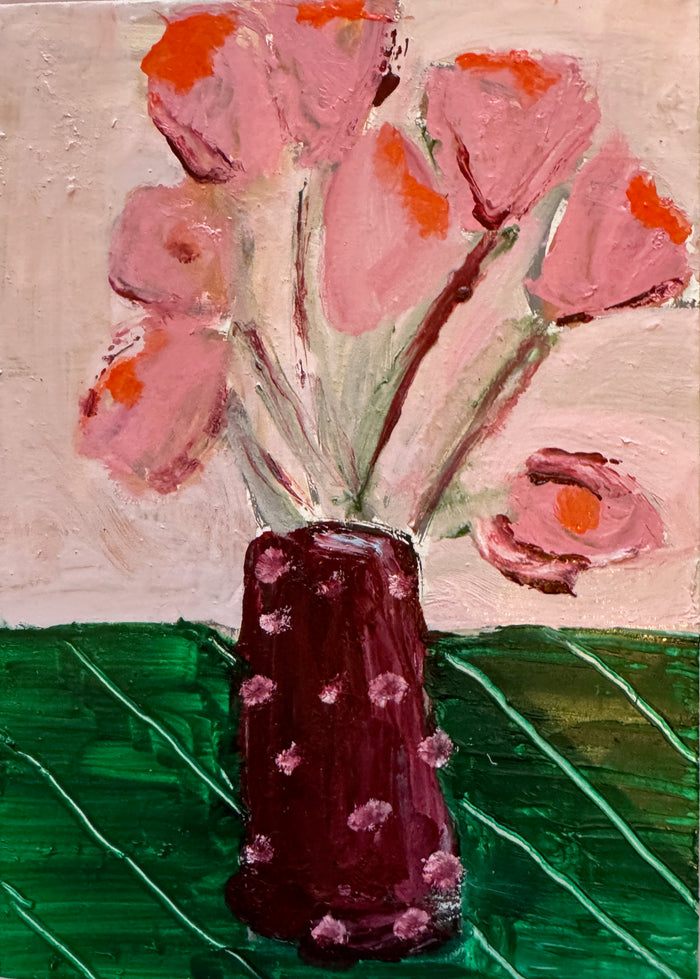 Pink Tulips in Alizarin Crimson Vase