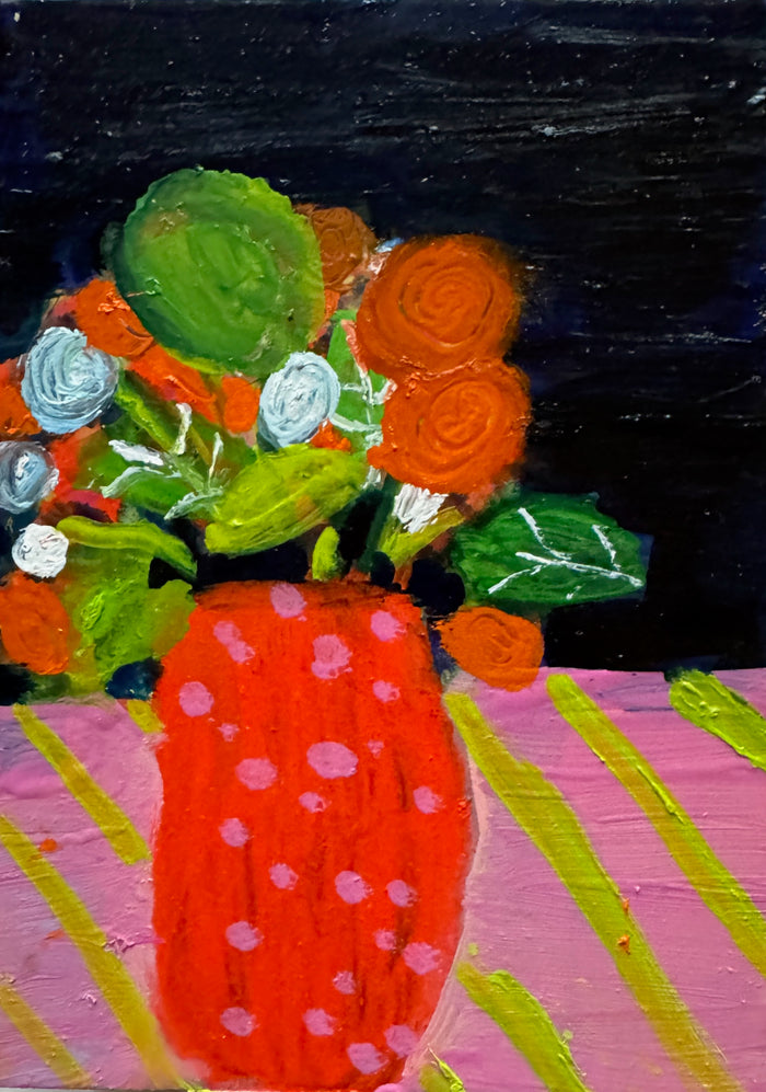 Red Polka-Dotted Vased Blooms