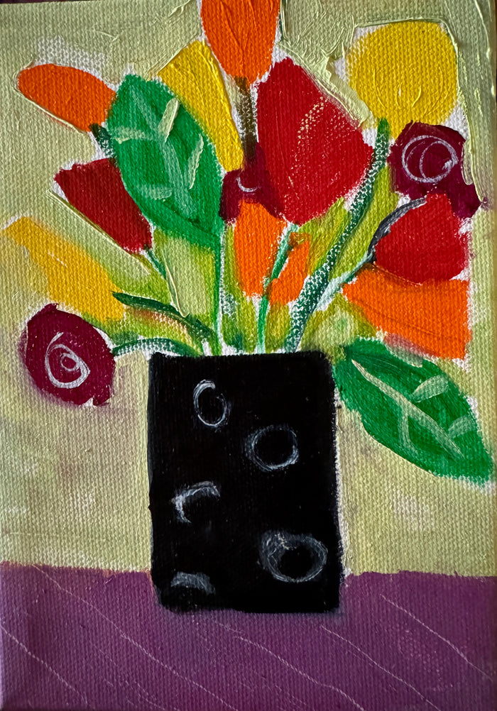 Black Polka-Dotted Vased Blooms