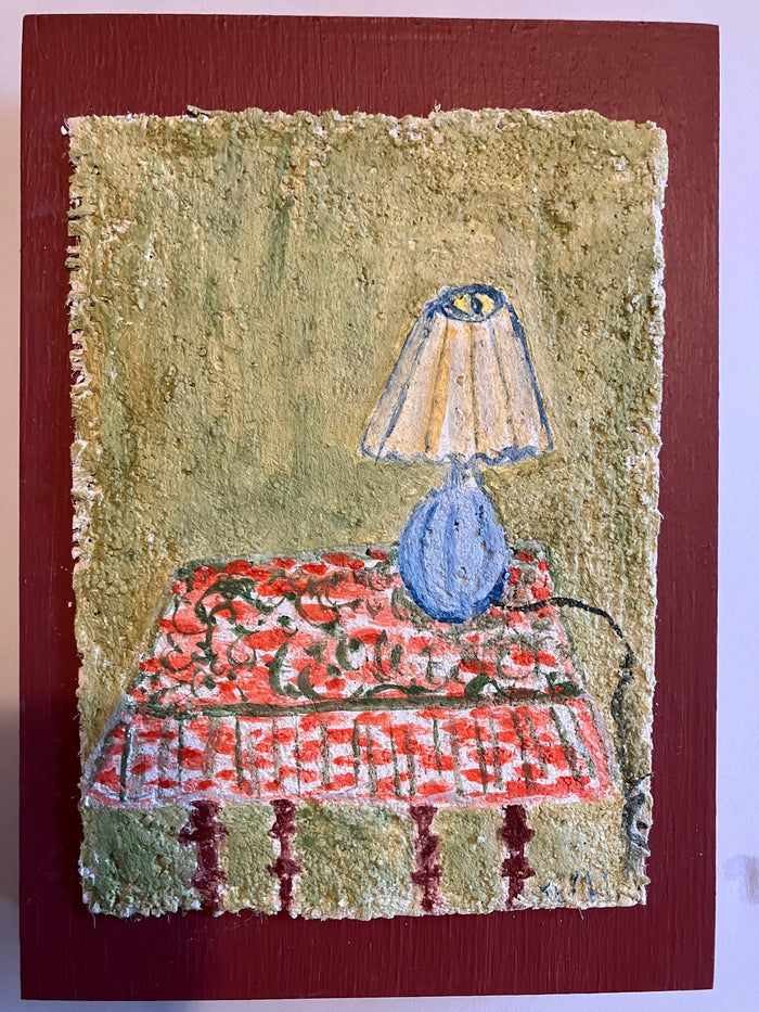 Red Tablecloth with Lamp