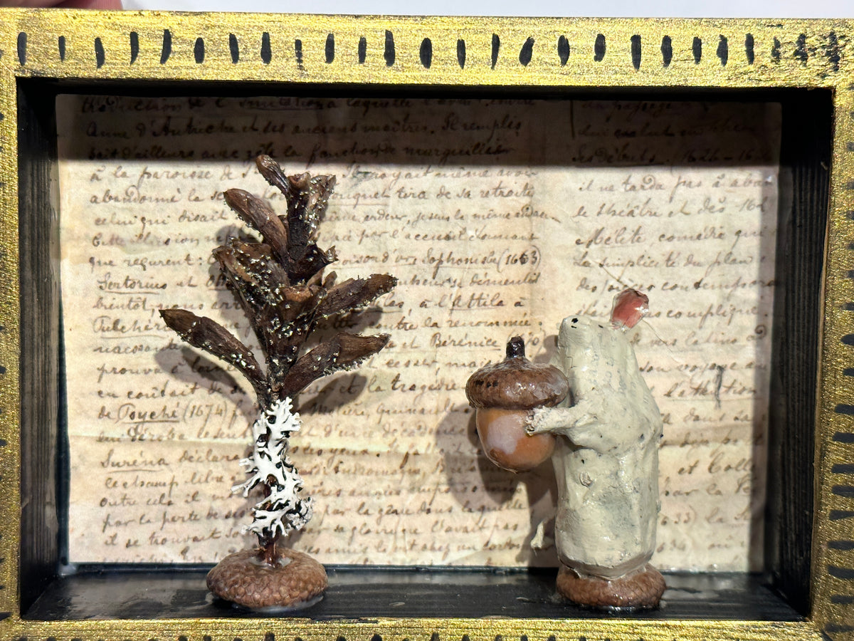 French Script and Mouse Holding Acorn
